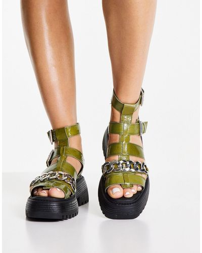TOPSHOP Pioneer Chain Chunky Leather Sandals - Green