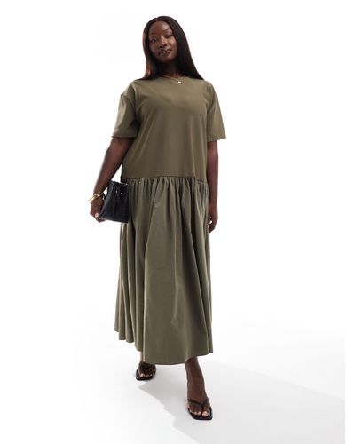 ASOS Curve Jersey Contrast Fabric Tshirt Dress With Drop Hem - Green