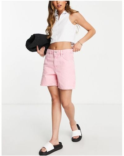 Mango Longline Bermuda Denim Shorts - Pink