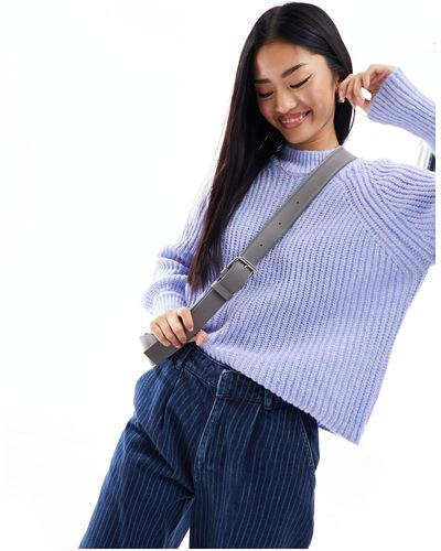 Pieces High Neck Sweater With Balloon Sleeves - Blue