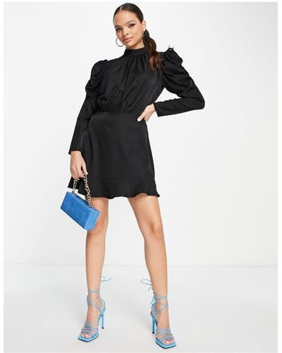 AX Paris Mini-jurk Van Tule Met Lange Pofmouwen - Zwart