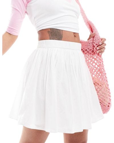 Bershka Poplin Volume Mini Skirt - White