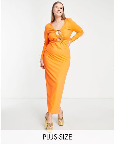 SIMMI Simmi Plus Clothing Long Sleeve Bust Detail Maxi Dress - Orange