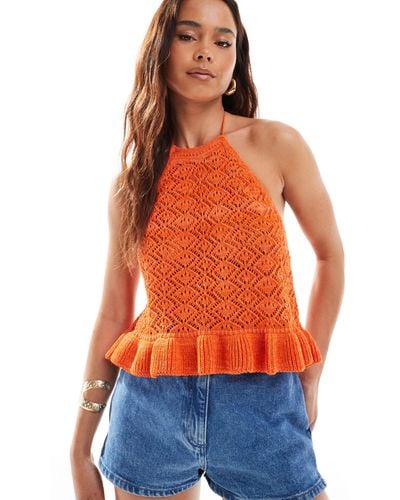 Miss Selfridge Crochet Halter Neck Top - Orange