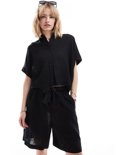 SELECTED Gulia Cropped Linen Blend Shirt Co-ord - Black