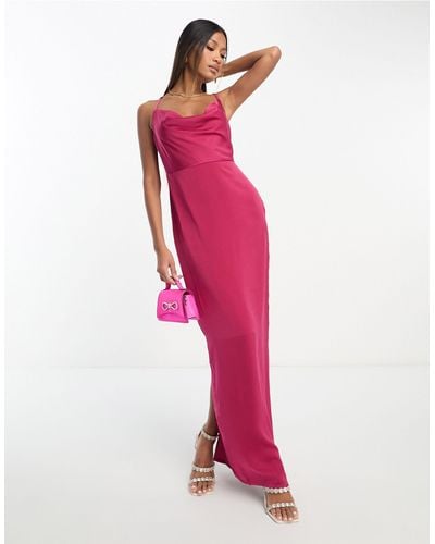 Naanaa Cowl Neck Satin Maxi Dress - Pink