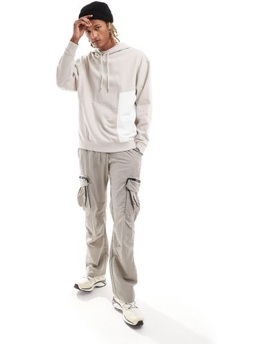 ASOS Sweat à capuche oversize avec poche en nylon - beige - Blanc