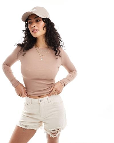 Cotton On The One Rib Crew Long Sleeve Top - Natural