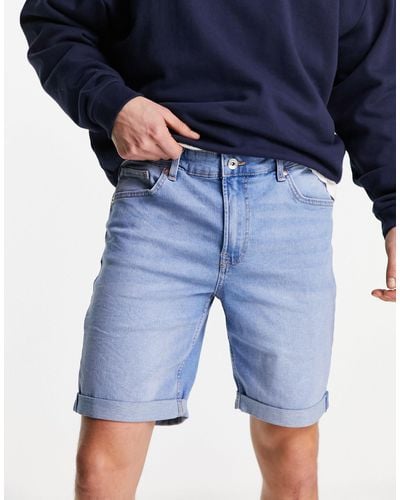 Bershka Pantaloncini di jeans medio risvoltati - Blu