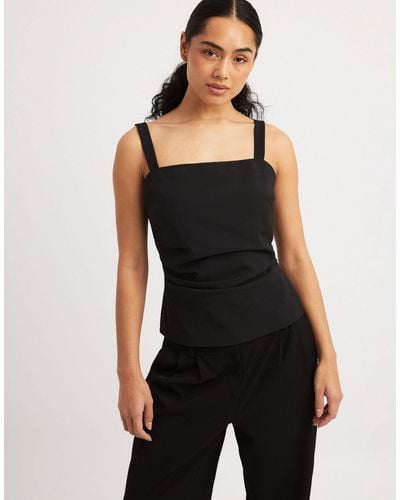 NA-KD Ruched Tailored Cami Top - Black