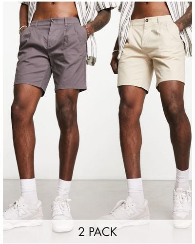 ASOS Confezione risparmio da 2 paia di pantaloncini chino a sigaretta antracite e beige taglio medio - Multicolore