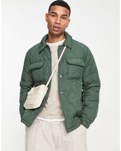New Look Quilted Overshirt - Green