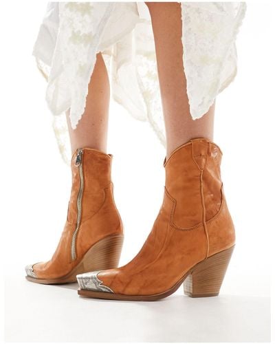 Free People Brayden Leather Western Boots With Toecap - Natural