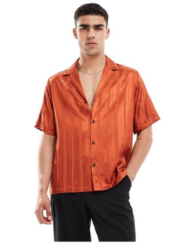 ASOS – kurzärmliges hemd aus orangefarbenem jacquard mit lockerem schnitt