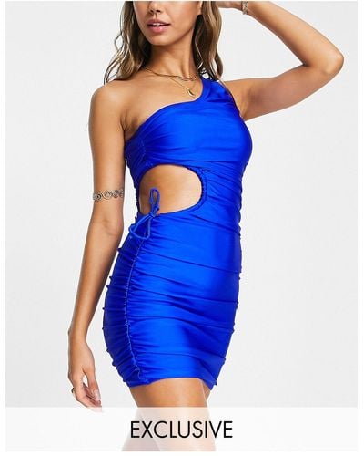 Public Desire Ruched Cut Out Mini Beach Dress - Blue