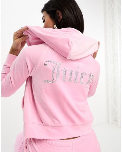 Juicy Couture Sweat d'ensemble à capuche en velours avec fermeture éclair - rose