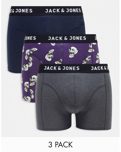 Jack & Jones Confezione da 3 boxer aderenti con stampa di teschi - Blu