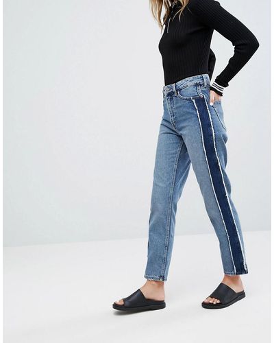 Monki Side Stripe Tapered High Waist Jeans - Blue