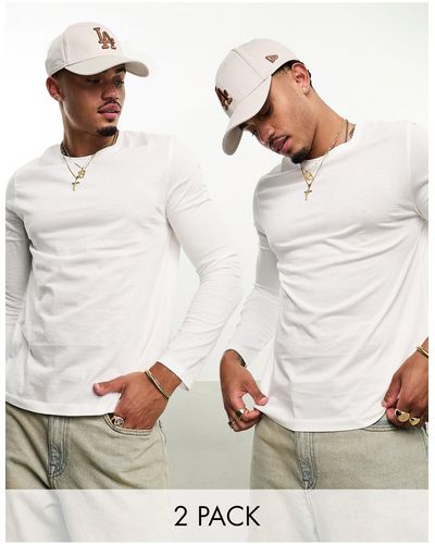 ASOS Confezione da 2 t-shirt a maniche lunghe girocollo bianche - Bianco