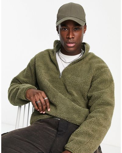 SELECTED Oversized Borg Sweater Met Korte Rits - Groen