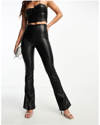 Miss Selfridge Faux Leather Side Split Flare Trouser - Black