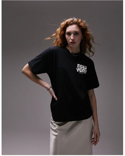 TOPSHOP Camiseta negra básica con estampado gráfico "new york" premium - Negro