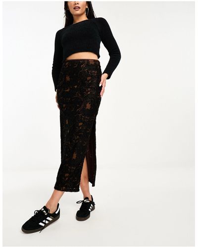 Free People Velvet Burnout Midi Skirt - Black