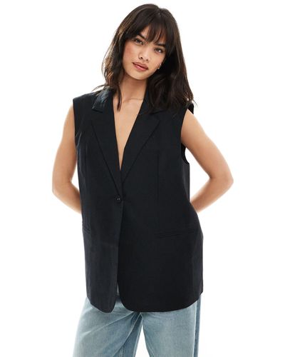 ASOS Sleeveless Tailored Blazer With Linen - Black