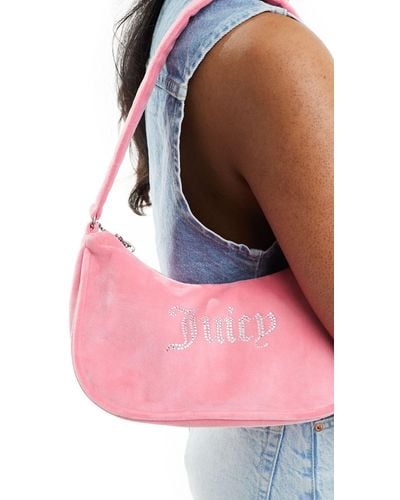 Juicy Couture Diamante Velour Shoulder Bag - Pink