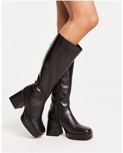 TOPSHOP Holly Premium Leather Platform Knee High Boot - Black