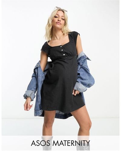 ASOS Asos design maternity - robe rétro courte en denim doux - noir délavé - Bleu