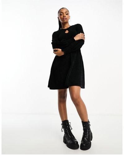 Urban Revivo Sparkle Shirred Bust Knitted Mini Dress - Black