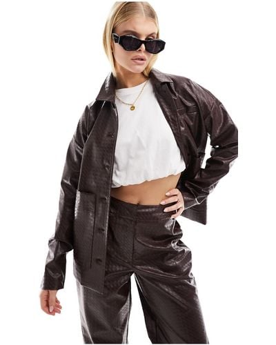 4th & Reckless Faux Leather Shirt Co-ord - Black