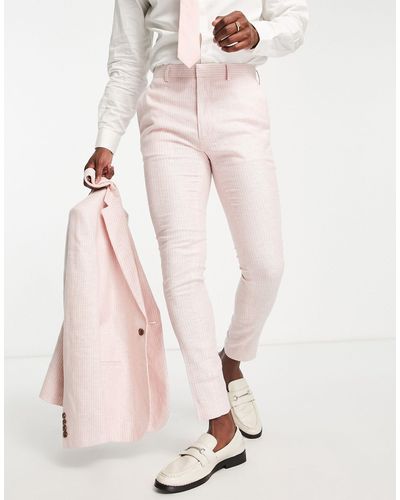 ASOS Skinny Pantalon Van Linnenmix Met Krijtstreep - Roze