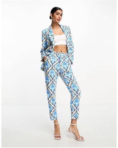Never Fully Dressed Dynasty - Pantalon Met E Print, Deel Van Co-ord Set - Blauw
