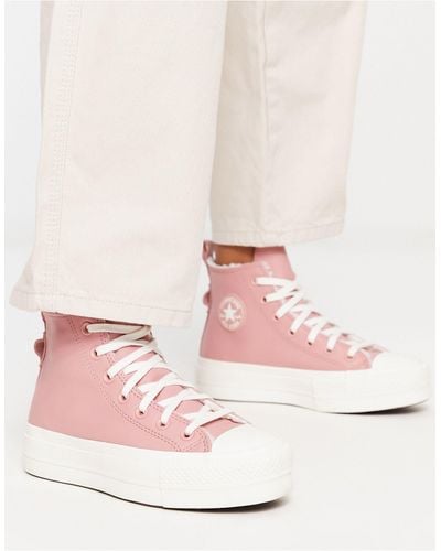 Converse Lift Hi Leather Sneakers With Borg Lining - Pink
