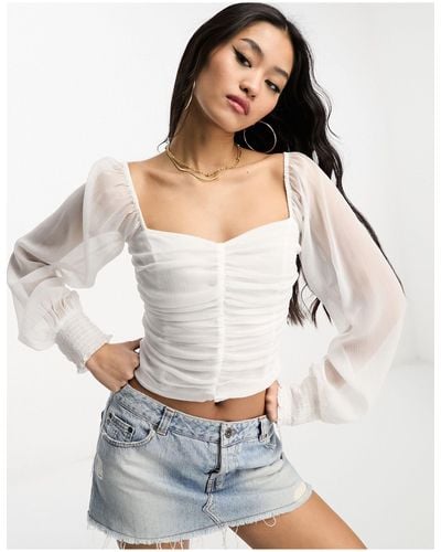 Hollister Chiffon Long Sleeve Ruched Top - White