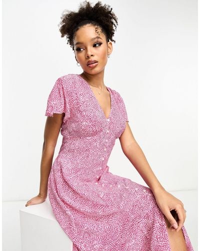 French Connection Flutter Sleeve Button Down Midi Dress - Pink