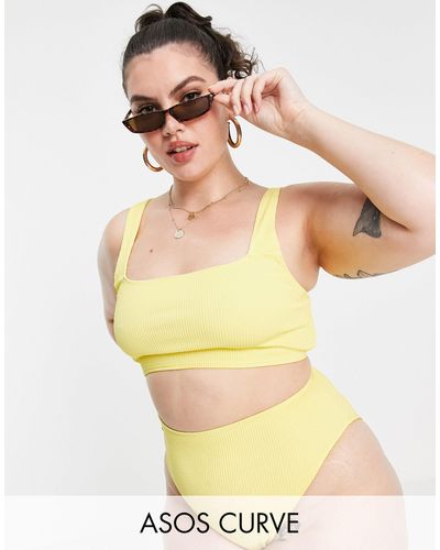 ASOS Asos Design Curve Mix And Match Crinkle High Waist Bikini Bottom - Yellow