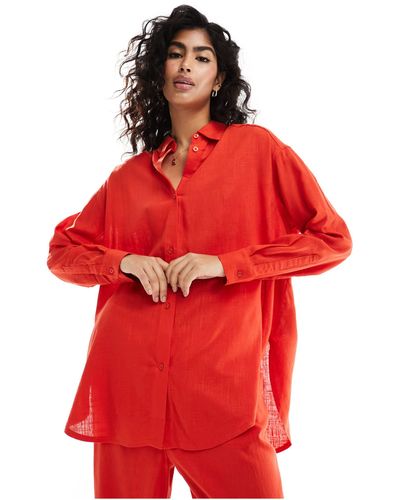 ASOS Relaxed Shirt With Linen - Red