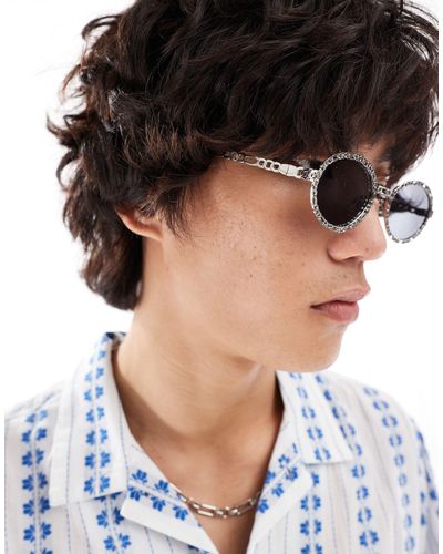 ASOS 90's Oval Sunglasses With Chain Link Detail - Blue