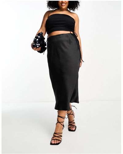 Simply Be Exclusive Satin Slip Midi Skirt - Black