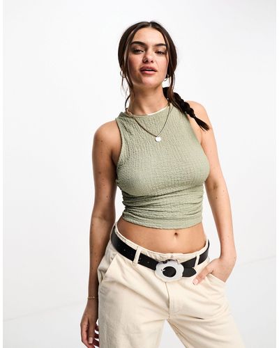 Pull&Bear Ruched Side Top - Green
