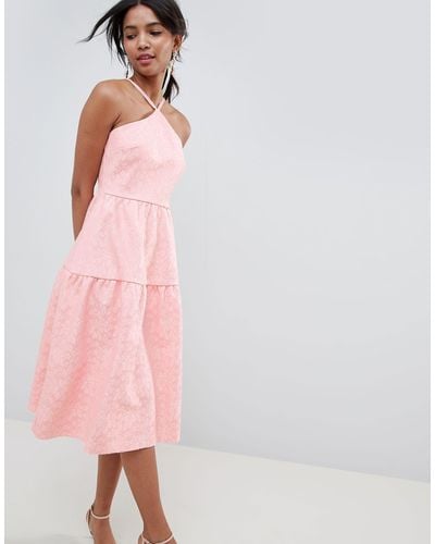 ASOS Tiered Lace Prom Dress - Pink