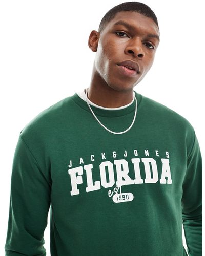 Jack & Jones Sweatshirt With Florida Print - Green