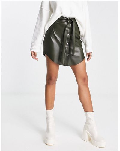 ASOS Faux Leather Button Through Mini Skirt With Belt - Black
