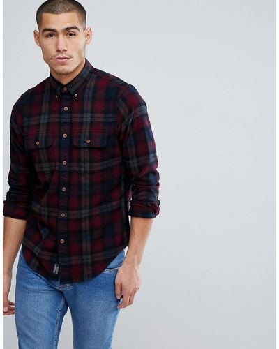 Abercrombie & Fitch Check Flannel Shirt Regular Fit In Burgundy Blackwatch Plaid - Red