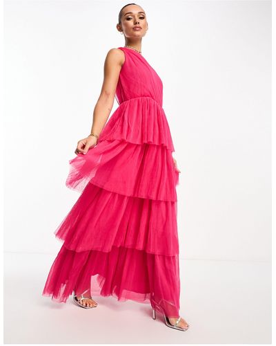Y.A.S Bridesmaid One Shoulder Tulle Maxi Dress - Pink