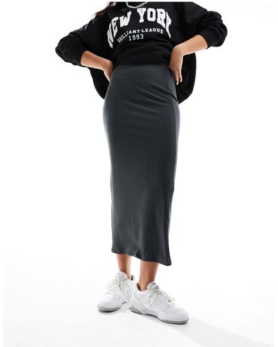 New Look Rib Midi Skirt - Black