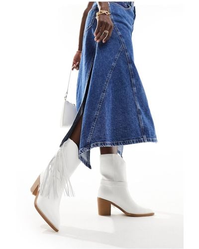 French Connection Mid Leg Fringe Western Boots - Blue